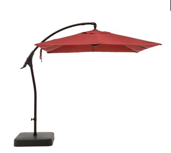 Photo 1 of 8 ft. Square Aluminum Cantilever Offset Outdoor Patio Umbrella in Chili Red
