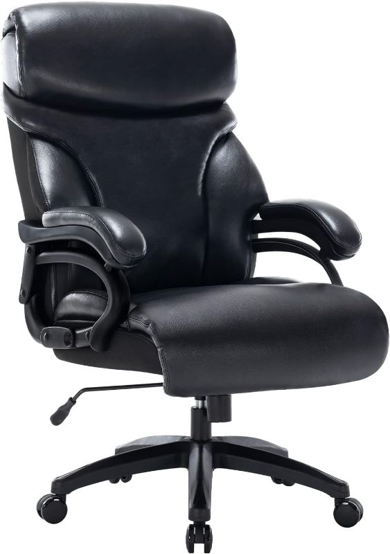 Photo 1 of Sumeimics 400lbs Big and Tall Office Chair Heavy Duty Office Executive Chair Plus Size Faux Leather Computer Chair (Black)
