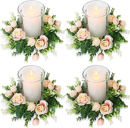 Photo 1 of 4PCS PINK ROSE CANDLE WREATHS