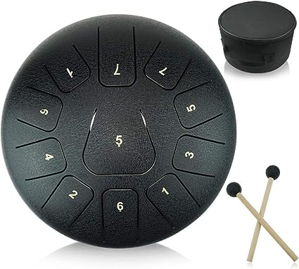 Photo 1 of 12 inches Steel Tongue Drum Black 11 Notes,C Major,with Padded Drum Bag and Couple of Mallets, peaceful sound
