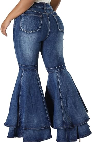 Photo 1 of Bell Bottom Jeans for Women Ripped Skinny Bell Bottom Raw Hem Denim Pants - XL