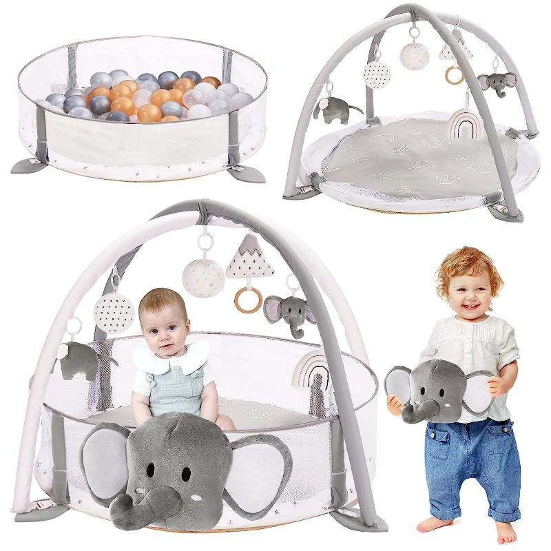 Photo 1 of 5-in-1 XL Large Baby Gym & Ball Pit, Play Mat & Play Gym, Combination Baby Activity Gym with Milestone Cards for Sensory Exploration and Motor Skill Development, Balls are not Included
