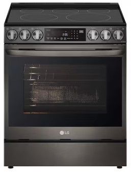 Photo 1 of LG InstaView with Air Fry 30-in Smooth Surface 5 Elements 6.3-cu ft Self-Cleaning Air Fry Convection Oven Slide-in Electric Range (Printproof Black Stainless Steel)