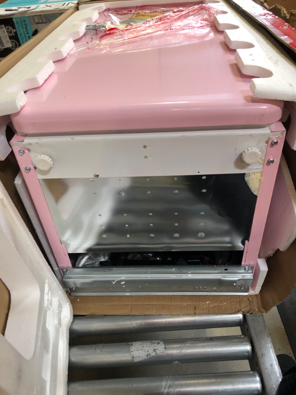 Photo 2 of Frigidaire EFR372-PINK 3.2 Cu Ft Pink Retro Compact Rounded Corner Premium Mini Fridge & Ninestars DZT-12-5PK Bedroom or Bathroom Automatic Touchless Infrared Motion (Rectangular, Pink) Trashcan Pink Fridge + Kitchen Trash Cans