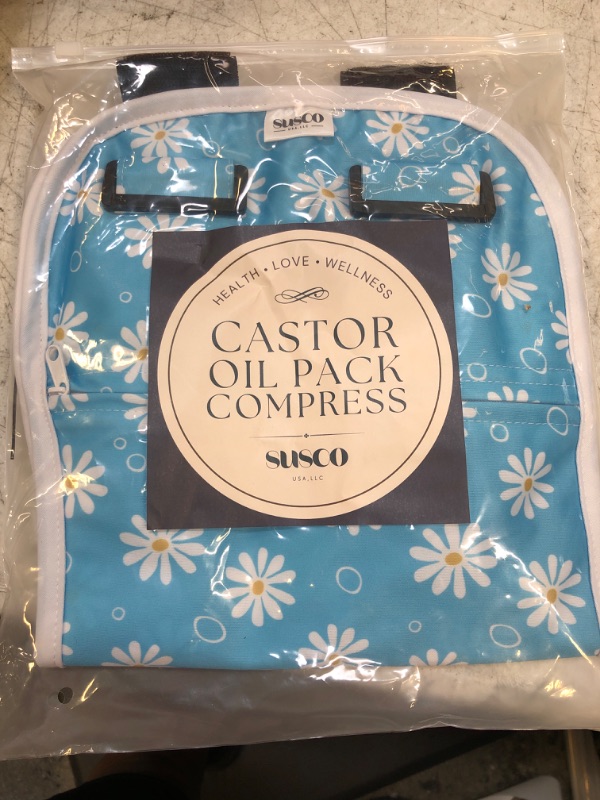 Photo 2 of Castor Oil Pack Wrap Compress by Susco USA - Less Mess, Reusable, Easy to Use, Adjustable Straps for Comfortable Fit - Organic, Liver Detox, Digestion, Constipation, Inflammation, Better Sleep (Blue)