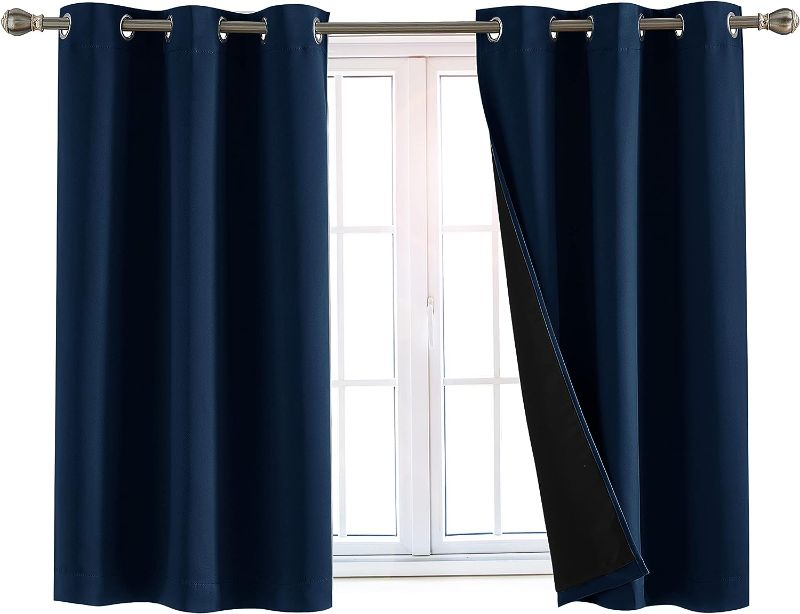 Photo 1 of 100% Blackout Window Curtains: Room Darkening Thermal Window Treatment with Light Blocking Black Liner for Bedroom, Nursery and Day Sleep - 2 Pack of Drapes, Night Sky Navy (45” Drop x 42” Wide Each)