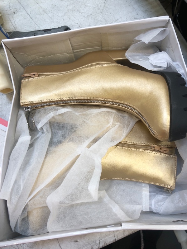 Photo 2 of Allegra K Women's Platform Front Zip Chunky Heel Ankle Boots, SIZE  6.5 Gold