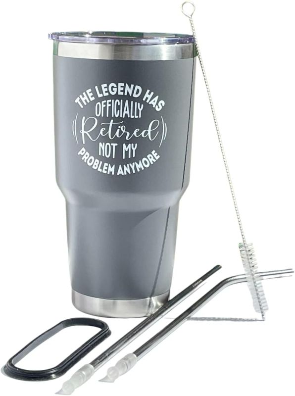 Photo 1 of  Tiara Retirement Gifts - 30 oz Tumbler, Travel Coffee Mug Spill Proof, Bonus Retirement EBook, Tumbler with Straw (Matte Gray)
