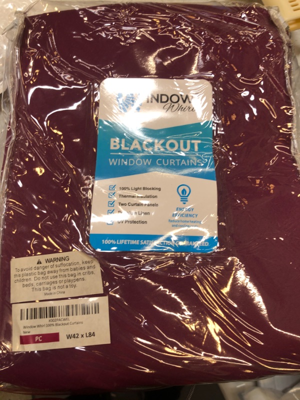 Photo 2 of 100% Blackout Window Curtains: Room Darkening Thermal Window Treatment with Light Blocking Black Liner for Bedroom, Nursery and Day Sleep - 2 Pack of Drapes, Plum Cabernet (45” Drop x 42” Wide Each) Plum Cabernet W42 x L45