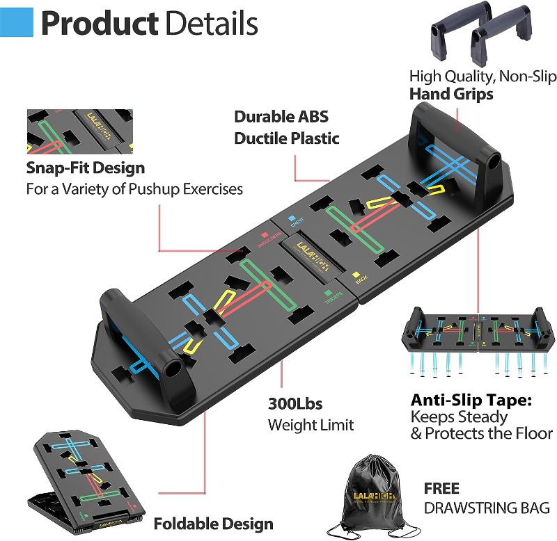 Photo 1 of  Push Up Board, New 18 in 1 Push Up Bar, Upgraded ABS Pushup Stands with Drawstring Bag, Professional Pushup System for Chest, Tricep, Back, & Abs Workout, Portable Home Strength Training Equipment