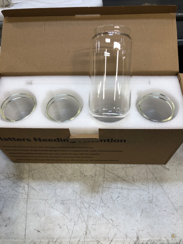 Photo 1 of 4Pcs Set Drinking Glasses with 8 Glass Straws and 4 Brushes, 16oz Can Shaped Glass Cup, Clear Iced Coffee Cup, Beer Glasses, Cocktail Glasses, Cute Tumbler Cup, Ideal for Whiskey, Soda, Tea, Gift
