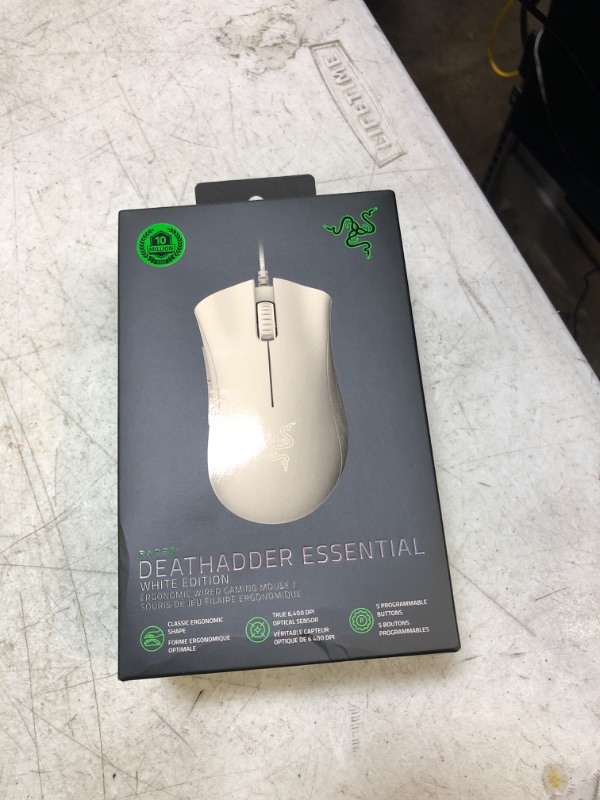 Photo 2 of Razer DeathAdder Essential Gaming Mouse: 6400 DPI Optical Sensor - Mercury White + Razer Mouse Grip Tape - Anti-Slip Grip Tape - Self-Adhesive Design-- FACTORY SEALED 