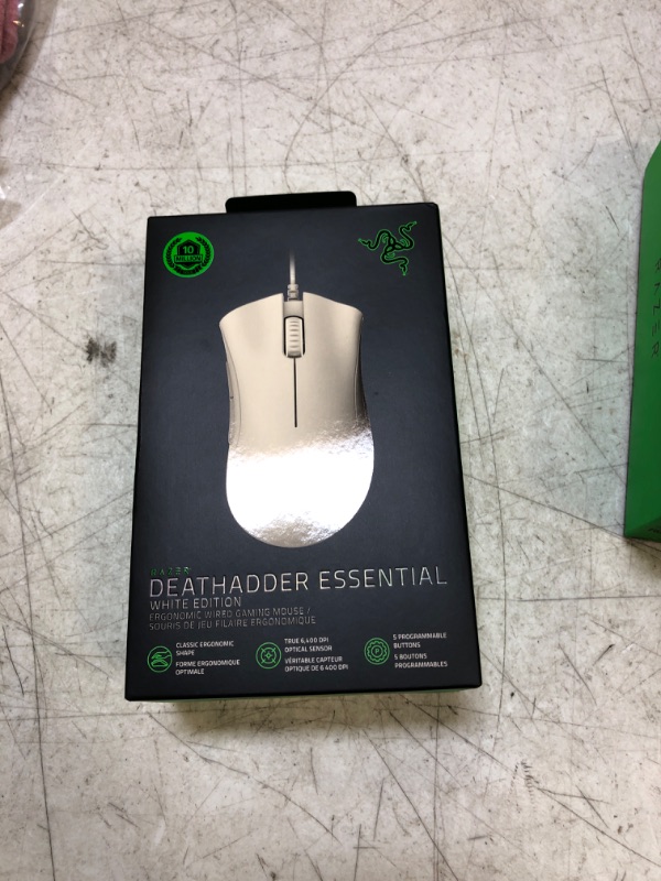 Photo 2 of Razer DeathAdder Essential Gaming Mouse: 6400 DPI Optical Sensor - Mercury White + Razer Mouse Grip Tape - Anti-Slip Grip Tape - Self-Adhesive Design-- FACTORY SEALED 