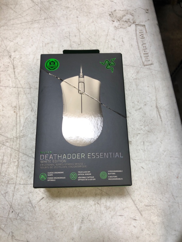 Photo 2 of Razer DeathAdder Essential Gaming Mouse: 6400 DPI Optical Sensor - Mercury White + Razer Mouse Grip Tape - Anti-Slip Grip Tape - Self-Adhesive Design