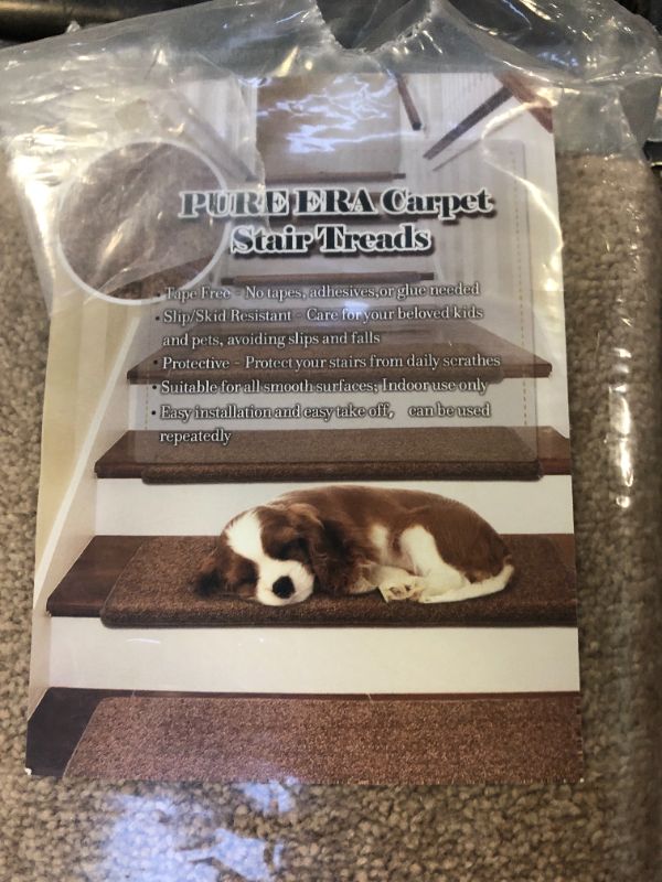 Photo 2 of PURE ERA Bullnose Carpet Stair Treads Set Tape Free Non-Slip Indoor Stair Protectors Pet Friendly Rugs Covers Soft Skid Resistant Washable Reusable 9.5" x 30"x1.2" (14 Pieces, Camel Brown) 14 Pieces Camel Brown