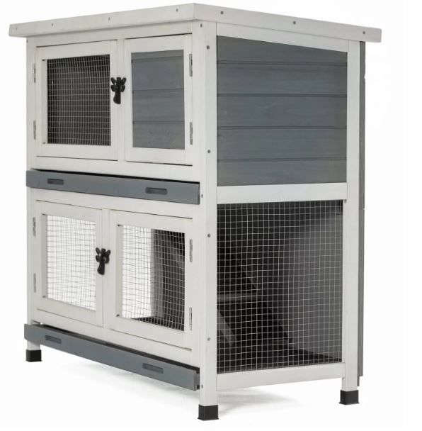 Photo 1 of 2 Story Solid Wood Rabbit/Bunny Hutch,Guinea Pig Cage Pet House for Animals with Ventilation Door Removable Tray Waterproof Roof ,With legs - white - gray)
