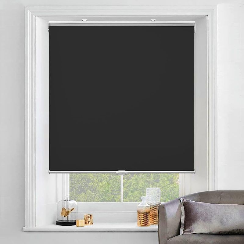 Photo 1 of 100% Blackout Cordless Roller Window Shades, Window Blinds with Thermal Insulated, UV Protection Waterproof Fabric, Blinds for Home and Office (Black - 52" W x 72" H) D.black 52" W x 72" L