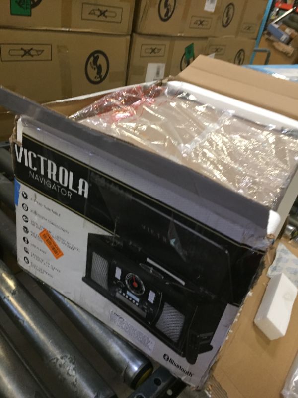 Photo 1 of Victrola 8-in-1 Bluetooth Record Player & Multimedia Center, Built-in Stereo Speakers - Turntable, Wireless Music Streaming, Real Wood | Black, 1SFA Black Entertainment Center