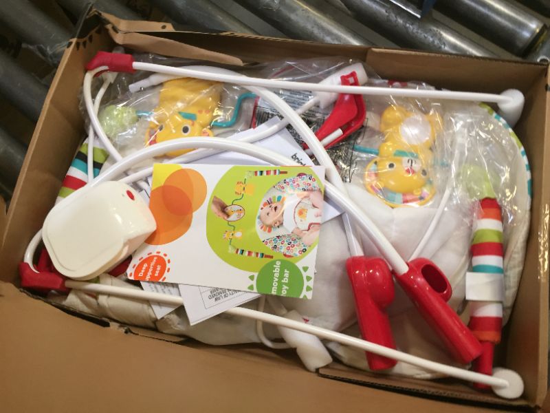 Photo 1 of Bright Starts Playful Pinwheels Portable Baby Bouncer with Vibrating Infant Seat and-Toy Bar, 19.8x13.1x3.4 Inch, Age 0-6 Months