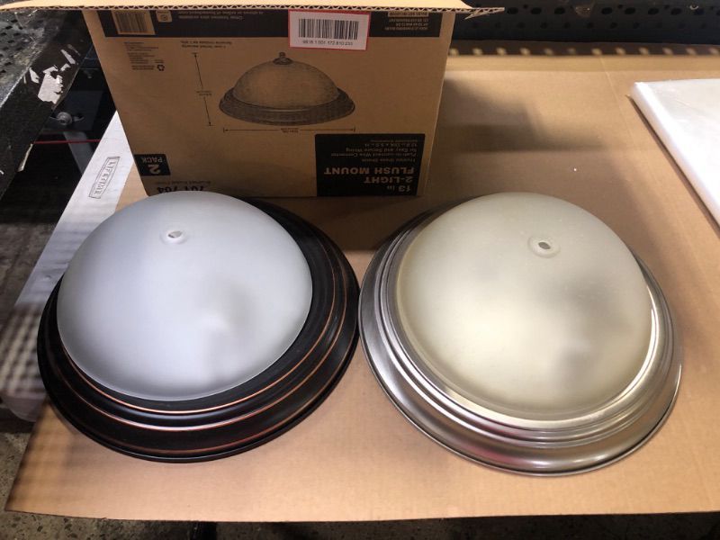 Photo 1 of 13 in. 2-Light Brushed Nickel Flush Mount (2-Pack)