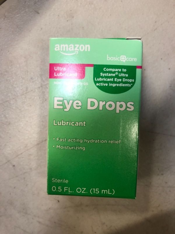 Photo 1 of Amazon Basic Care Ultra Lubricant Eye Drops, Relieves Burning, Irritation and Discomfort, Clear, 0.5 Fl Oz exp- 12/2023