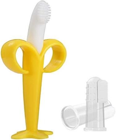 Photo 1 of Banana Toothbrush Baby Toothbrush, Silicone Infant Training Finger Toothbrushes Babies Teething Toys (1 Teether and 2 Finger Toothbrushes) 