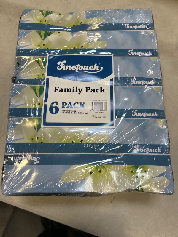 Photo 2 of [6 Flat Boxes] Finetouch Facial Tissues 130 Per Box 7.5" X 7.1" Size