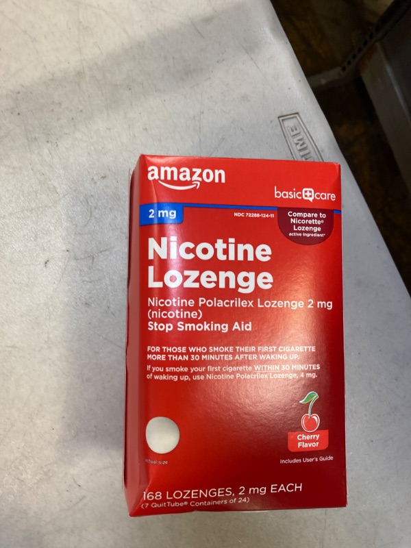 Photo 2 of Amazon Basic Care Nicotine Polacrilex Lozenge 2 mg, Cherry Flavor, Stop Smoking Aid, 168 Count 2mg Cherry 168 Count (Pack of 1) exp- 11/2024