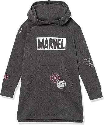 Photo 1 of Amazon Essentials Disney | Marvel | Star Wars | Frozen | Princess Girls and Toddlers' Fleece Long-Sleeve Hooded Dresses X-Small Charcoal Heather, Marvel/Patches size xs 