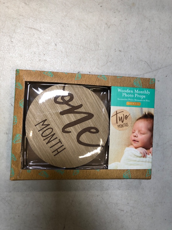 Photo 2 of Kate & Milo Baby Monthly Milestone Marker Discs, Reversible Photo Props, Baby Growth and Pregnancy Growth Cards, 1-12 Months, Gender-Neutral Gift, Classic Cursive Script Wooden Discs
