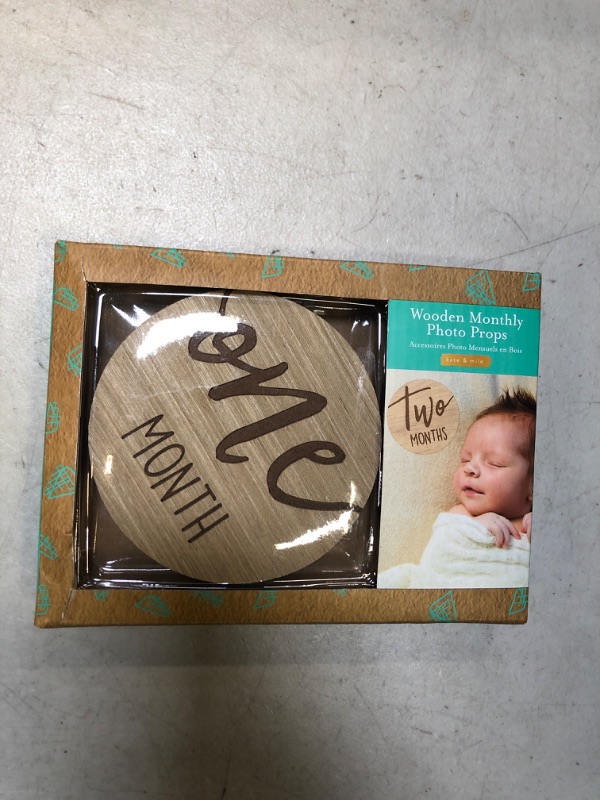 Photo 1 of Kate & Milo Baby Monthly Milestone Marker Discs, Reversible Photo Props, Baby Growth and Pregnancy Growth Cards, 1-12 Months, Gender-Neutral Gift, Classic Cursive Script Wooden Discs