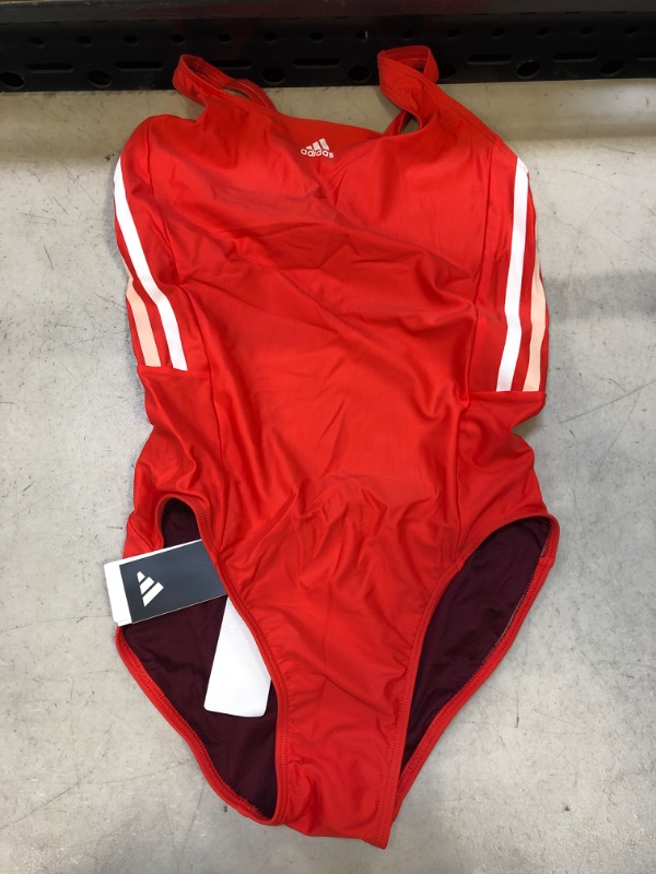 Photo 2 of adidas Women's Standard Mid 3-Stripes Swimsuit 0 Bright Red/White