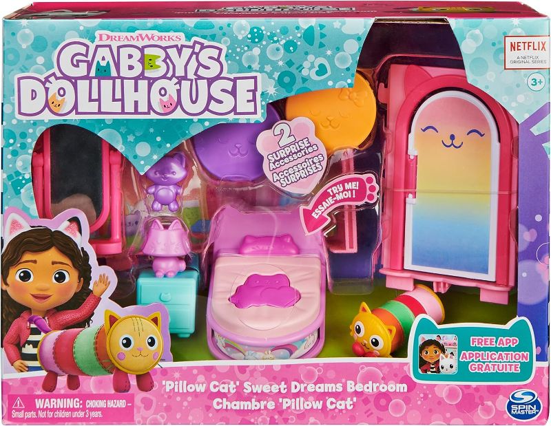 Photo 1 of Gabby's Dollhouse, Sweet Dreams Bedroom with Pillow Cat Figure and 3 Accessories, 3 Furniture and 2 Deliveries, Kids Toys for Ages 3 and up
