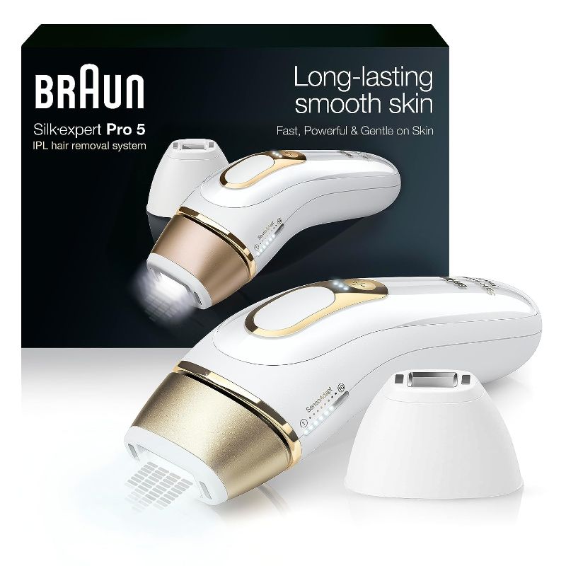 Photo 1 of Braun IPL Long-lasting Hair Removal for Women and Men, New Silk Expert Pro 5 PL5157, for Body & Face, Long-lasting Hair Removal System, Alternative to Salon Laser Hair Removal, with Venus Razor, Pouch
