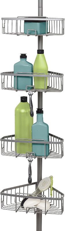 Photo 1 of Zenna Home Tension Pole Shower Caddy, 4 Basket Shelves, Adjustable, 60 to 108 Inch, Satin Nickel
