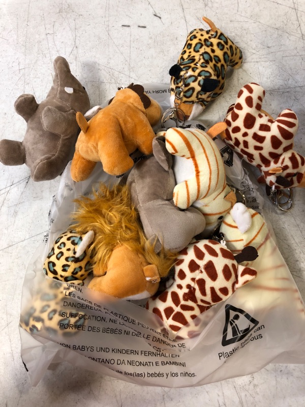 Photo 2 of Anboor 10pcs Small Stuffed Animals—Jungle Animal Plush Set 4.8 Inch Cute Safari Stuffed Animals with Keychain for Animal Themed Party Favors Valentines Day Gifts (Sitting,Lying)