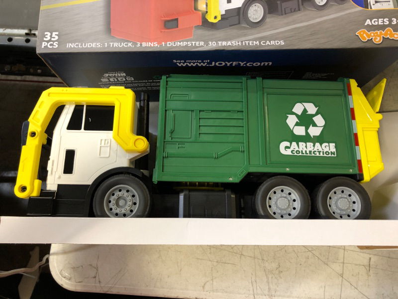 Photo 2 of JOYIN Toys for 3+ Yesrs Old Boys, 16" Large Garbage Truck Toy, Friction Powered Waste Management Garbage Truck with Lights and Sounds, Front Load Dumpster, Trash Bins with Trash Cards, Toddlers Gifts