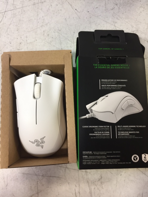 Photo 2 of Razer DeathAdder Essential Gaming Mouse: 6400 DPI Optical Sensor - Mercury White + Razer Mouse Grip Tape - Anti-Slip Grip Tape - Self-Adhesive Design