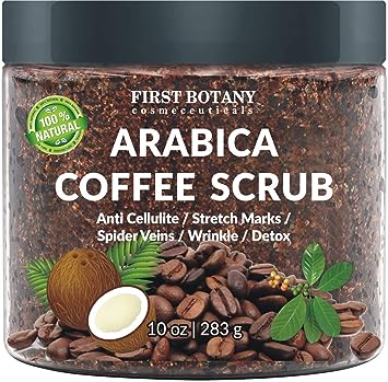 Photo 1 of 100% Natural Arabica Coffee Scrub with Organic Coffee, Coconut and Shea Butter - Best Acne, Anti Cellulite and Stretch Mark treatment, Spider Vein Therapy for Varicose Veins & Eczema (10 oz)
