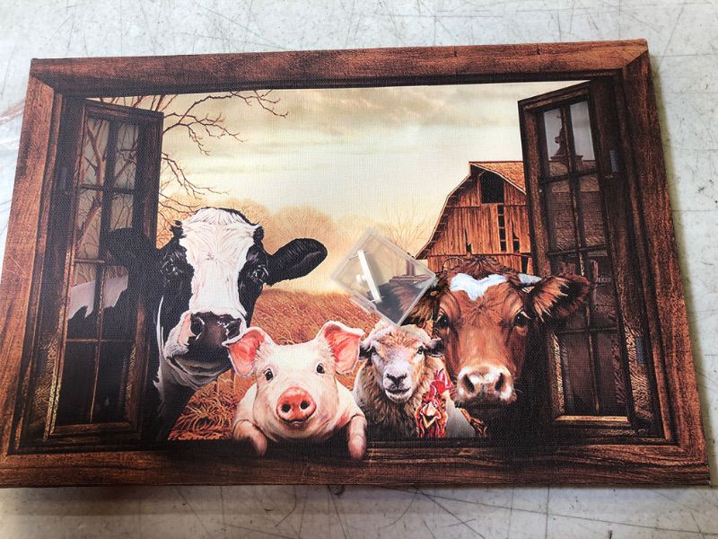 Photo 2 of familypers Cow Wall Art Friends in The Window Landscape Cattle Prints Rustic Funny Animals Wall Decor Paintings Retro Home Decoration for Living Room Country Farmhouse 12x18 Inch Friends in the Window Landscape Cattle1 12x18 inch