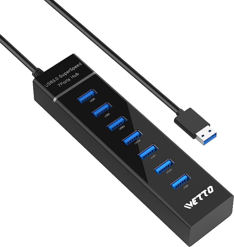 Photo 1 of 7-Port USB 3.0 Hub, IVETTO Data USB Hub Splitter with 3.3ft Long Cable for Laptop, PC, MacBook, Mac Pro, Mac Mini, iMac, Surface Pro and More
