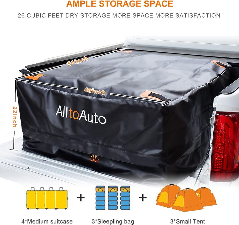 Photo 1 of AlltoAuto Truck Bed Cargo Bag with Cargo Net, 100% Waterproof 600D Heavy Duty, Fits Any Truck Size (51''x40''x22'') 26 Cubic Feet, Simple and Convenient for Installation
