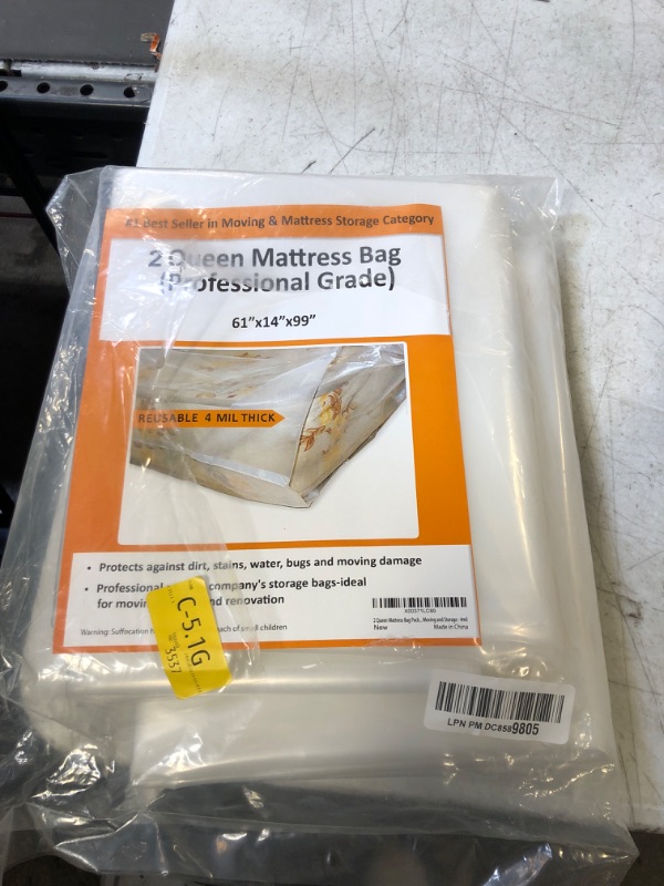 Photo 2 of 2 Queen Mattress Bag Pack for Moving and Storage Cover - 4mil Heavy Duty Thick Plastic Wrap Protector Reusable Bags Supplies 4 Mil-Queen(2-Pack)