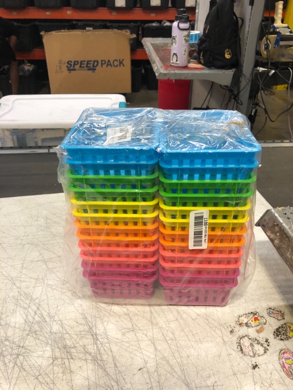 Photo 1 of DEAYOU 24 Pack Classroom Storage Baskets, Small Plastic Baskets for Organizing, Colorful Storage Trays, Crayon Pencil Containers Organizer Bins for Desk, Drawer, Home, Office, 6.1"L x 4.7"W x 2.4"H
