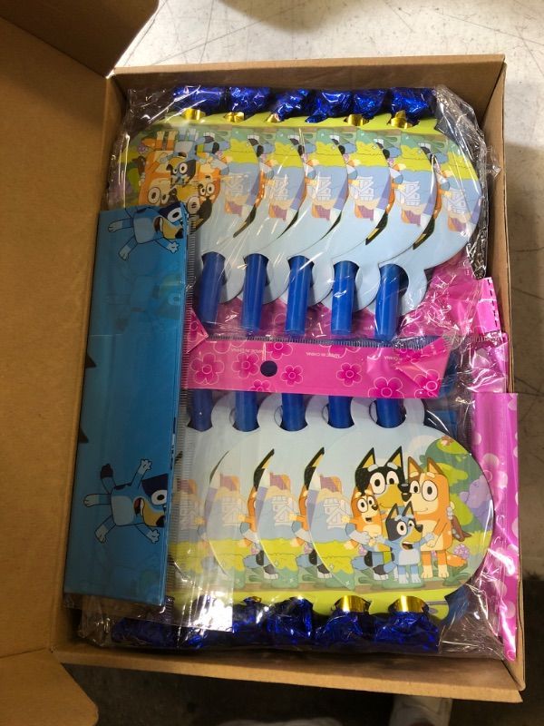 Photo 1 of 199 Pcs Bluey Party Supplies For 20 Guests, Bluey Party Decorations, Birthday Decorations Pack Includes Tableware, Napkins, Tablecloth, Banner, Swirls, Blowouts, Balloons, Cake & Cupcake Topper
