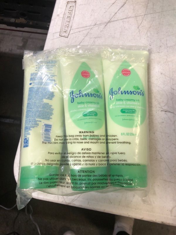 Photo 1 of Johnson's Baby Creamy Oil with Aloe & Vitamin E, Moisturizing Baby Body Lotion for Delicate Skin, Hypoallergenic and Free of Parabens, Phthalates, and Dyes, 8 Fl Oz, Pack of 3
