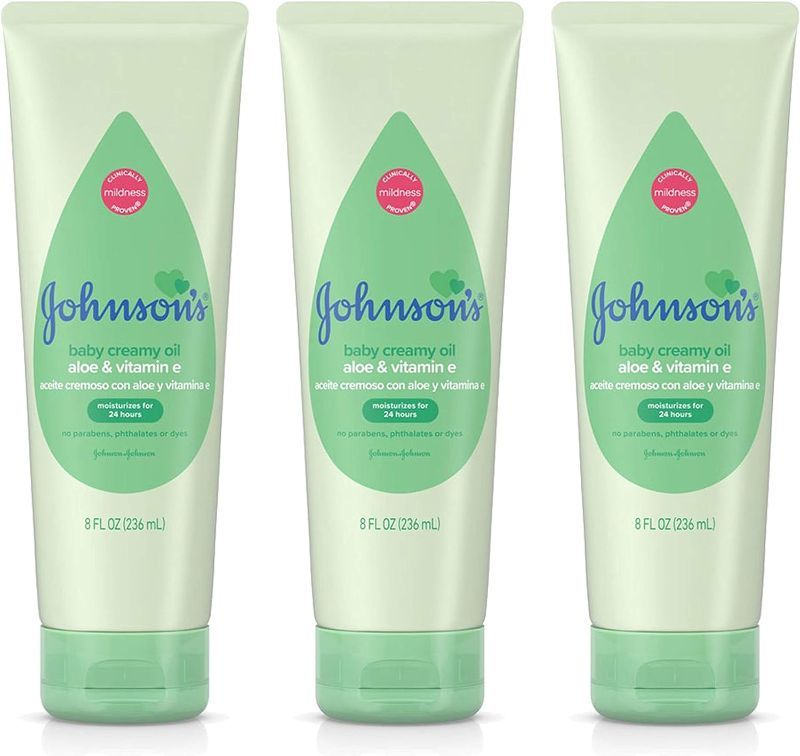 Photo 1 of Johnson's Baby Creamy Oil with Aloe & Vitamin E, Moisturizing Baby Body Lotion for Delicate Skin, Hypoallergenic and Free of Parabens, Phthalates, and Dyes, 8 Fl Oz, Pack of 3
