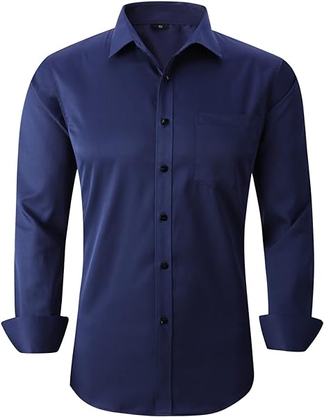 Photo 1 of corfty Men Long Sleeve Dress Shirt - Regular Fit Stretch Free-Wrinkle Button Down Shirt large 
