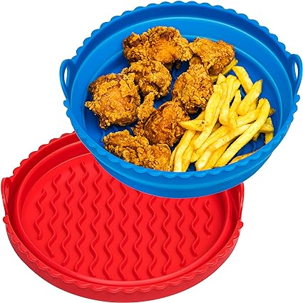 Photo 1 of Air Fryer Liners Silicon 2-Pack Reusable and Foldable Air Fryer Basket 3-5QT Replacement for Parchment Paper Liners 7.5 inch Air Fryer Instant Pot for Air Fryers, Air Fryer Accessories (Red-Blue)
