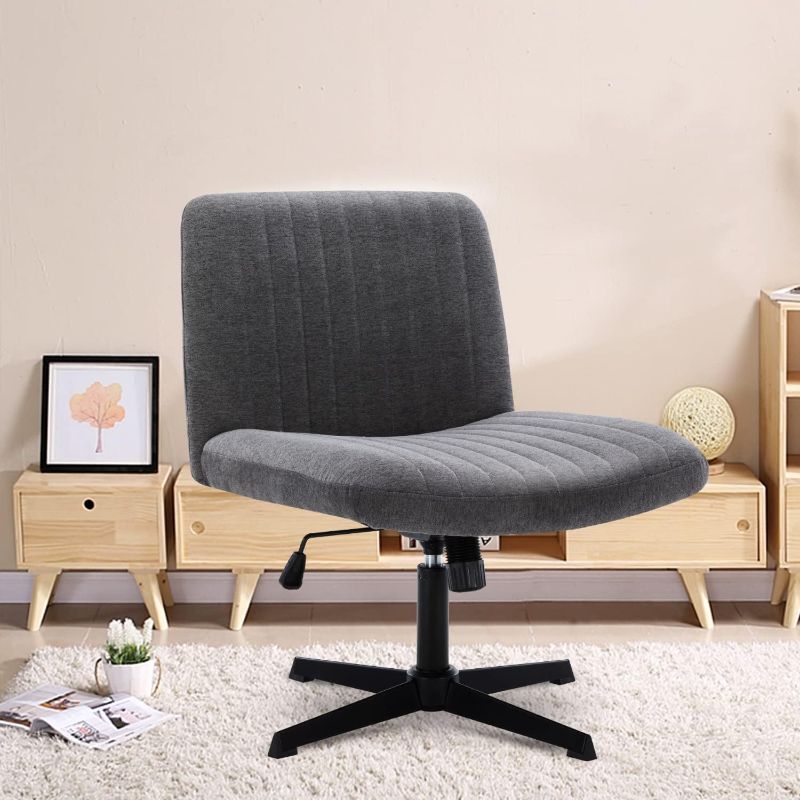 Photo 1 of ESTRUCO Armless Office Desk Chair No Wheels Swivel Vanity Chair Height Adjustable Wide Seat Computer Task Chair for Home Office Fabric Padded Mid Back Accent Chair  (Mix-Gray)
